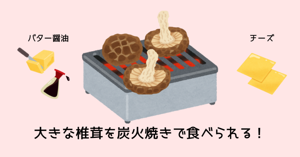 大きな椎茸を炭火焼きで食べられる！