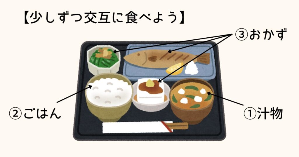 一汁三菜の食べ方：少しずつ交互に食べる