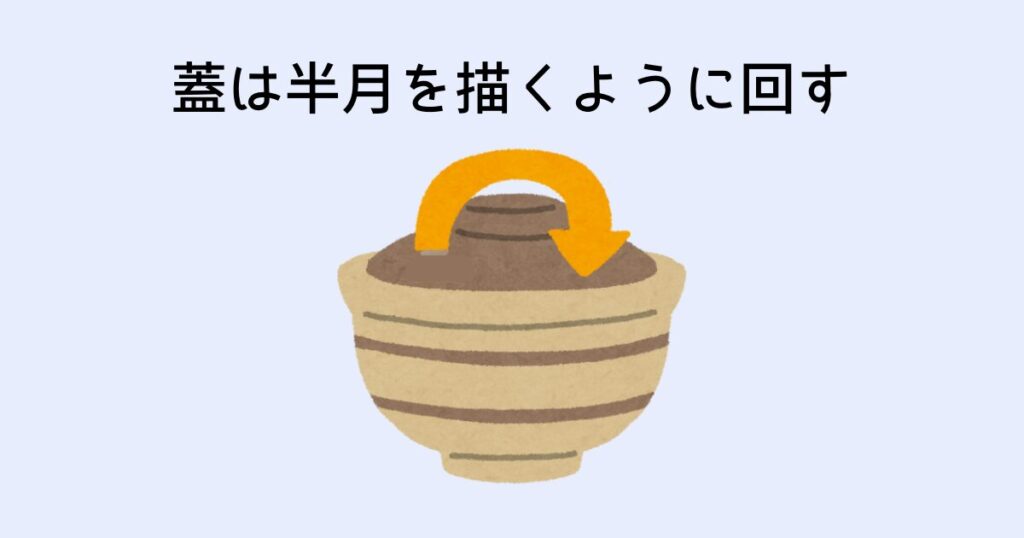 蓋は半月を描くように回す
